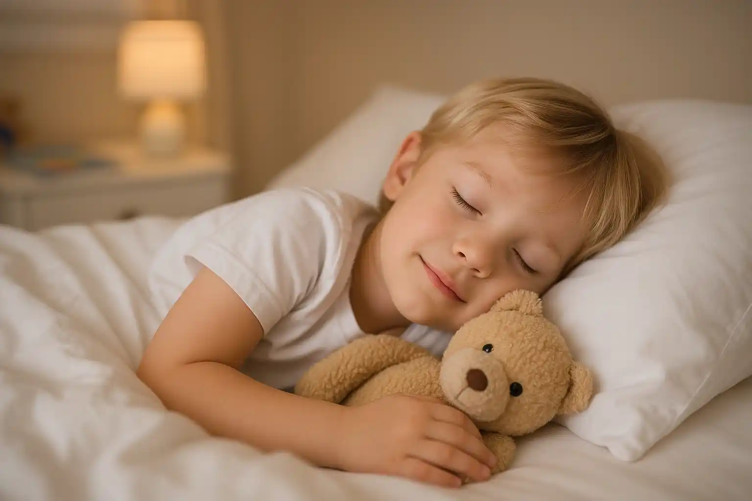 Peaceful sleeping child with soft blanket